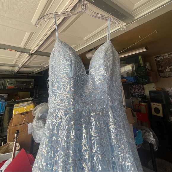 light blue with silver design prom dress, worn only once with no alterations ! - Picture 1 of 7